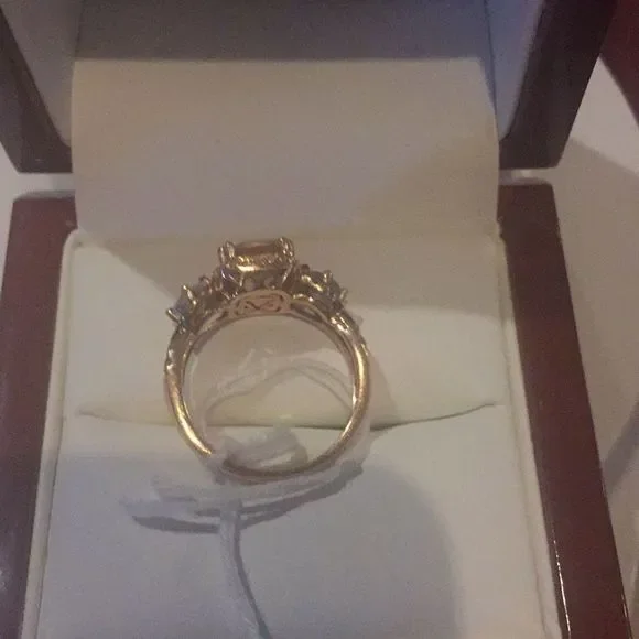 1 ctw morganite and chocolate diamonds with blue topaz size 7 14 kt gold ring